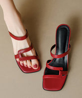 Red Chunky Sheepskin Stylish Splicing Slide Sandals Peep Toe
