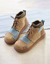 Khaki Stitching Handmade Retro Winter Ankle Boots