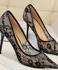 Pointed toe stiletto high heels female lace mesh sexy bed hollow single shoes spring new