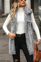 Lapel Sleeveless Pocket Loose Casual Long Vest Coat