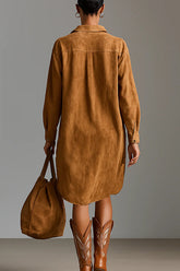 Embroidered Loose Suede Long-sleeved Casual Mini Dress