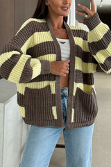 Patchwork Striped Casual Pocket Knitted Sweater