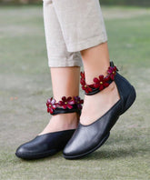 Genuine Leather Black Flat Shoes For Buckle Strap Flat Shoes For Women
