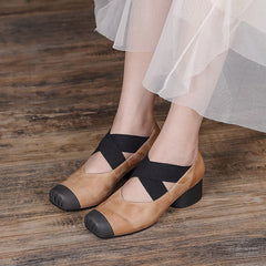 Retro Cowhide Leather Pumps Casual Shoes