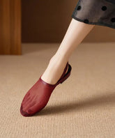 Red Cowhide Leather Tulle Splicing Walking Sandals