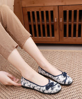 Vintage Embroideried Flats Beige Cotton Fabric Flat Shoes For Women