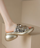 Stylish Splicing Platform Gold Sequins Slide Sandals Peep Toe