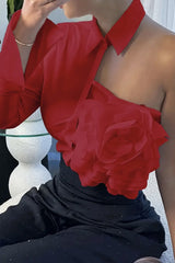 Three-dimensional Floral Collared Single-sleeve Casual Shirt