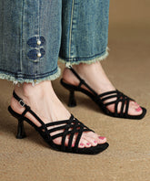 Art Splicing High Heel Sandals Black Suede Peep Toe