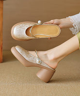 Comfy Apricot Chunky Heel Slide Sandals