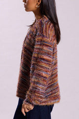 Mixed Color Loose V-neck Casual Knit Cardigan