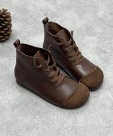 Coffee Boots Cowhide Leather Stylish Cross Strap Shelsea Boots
