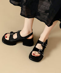 Red Platform Faux Leather Chic Buckle Strap Splicing Sandals