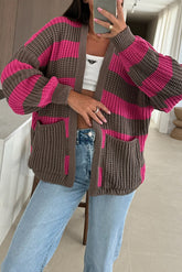 Patchwork Striped Casual Pocket Knitted Sweater