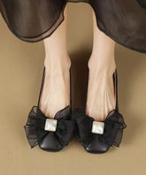 Black Flat Shoes For Splicing Bow