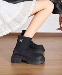 Khaki Boots Chunky Faux Leather Splicing Zippered