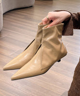 Splicing Ankle Boots Khaki Faux Leather Pointed Toe