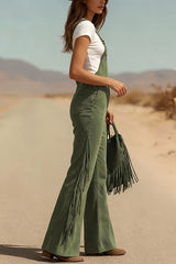 Suede Tassel Button Pocket Casual Wide-leg Overalls