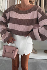 Striped Loose Long-sleeved Crew Neck Knitted Sweater