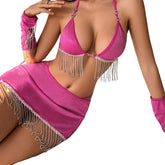 AVELINE 2025 Bra Beaded tassel Sleeveless Backless and Umbilical Club Four Piece Set