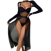 AVELINE 2025 perspective mesh body shaping jumpsuit high slit half skirt three piece set
