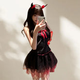 Backless Off-shoulder Little Devil Year's Outfit Bow Strapless Spicy Girl Suspender Dress Spicy Girl Lingerie Halloween Set