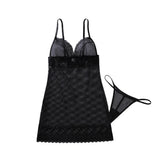 Deep V Low cut Perspective Lace Hollow Mesh Body Shaping Bag Hip Dress Two Piece Set