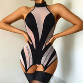 European and American Cross border 2026 Perspective Mesh Personalized Off Shoulder Shaping Underwear Split Set with Stockin