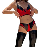 European and American spicy girl comfortable contrasting PU leather slim fit shaping lingerie two-piece set