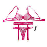 Flower language lingerie pure desire style text bra ultra-thin cup big chest gathering transparent three-point three piece