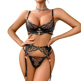 INS Embroidered Lacquer Contrast Splicing Hollow Bow Decoration Thin Collection Body Shaping Set