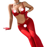 MUZISKAT Cross-border 2025 Red Temptation Mesh See-Through Set Ultra-thin Breathable Underwear Pants Gloves Four-piece