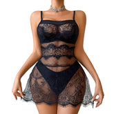Midnight Perspective Black Lace Lace Body Shaping Underwear Split Set with Stocking