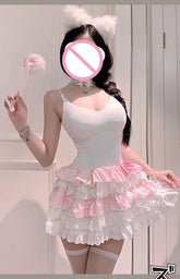 Cute Provocative Original Pink Jacquard Camisole with Suspender