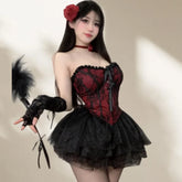 Cute Sweet Backless Off-shoulder Retro Cat Erotic Lingerie with Court Style Lace Corset Waist That Can Be Paired with ASkirt
