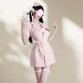 Mini Fairy Elegant Sweet Charming Seductive Nurse Outfit Lingerie Deep V Seduction Uniform Set Pajama