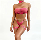 Style 3-Piece Cut Out Bow Lingerie Set Satin Cute Erotic Set Solid Brief NightwearPron Lingerie Underwear