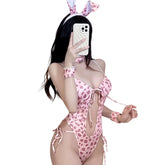Style Big Leopard Print Bunny Girl Erotic Lingerie Pure and Open-crotch One-piece Uniform Passionate Role-playing Set