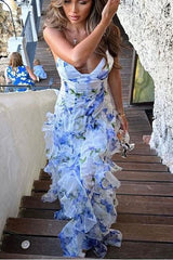 Millie | Floral Ruffle Long Skirt Chiffon Printed Fairy Style Long Style Evening Dress Coupon