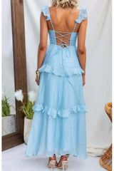 Solid Color Halter Backless Tie Elegant Ruffle Maxi Dress