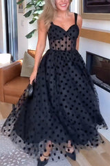mesh black dot zipper dress INS casual loose strapless suspender party dress