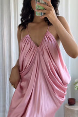 Venus Satin V-neck Draped Pleated Slip Loose Maxi Dress
