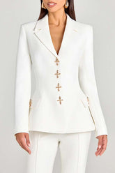 Power Metal Cross Snap Button Long Sleeve Lapel Blazer