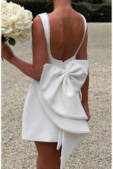 Pearl-embellished Large Bow Slim-fit Mini Dress