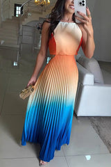 Backless Tie Elegant Gradient Pleated Maxi Dress