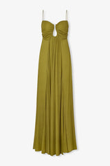 Soft and Elegant Metal Hollow Design Back Smocked A-line Slip Maxi Dress