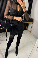 elegant mesh sparkling fabric hollow out shirt collar long sleeved elastic mini dress