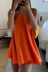 Mini Dress - Gradient Silhouette Orange Casual Clothing with Light Color Fabric Collar