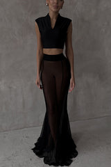 French chiffon fish tail eternal mesh high waisted elastic fish tail long skirt