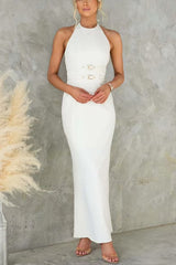 Backless Halter Neck Slim Waist Maxi Dress